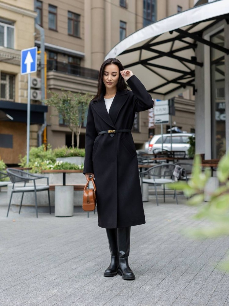 Iris coat in black color, midi length. 48 - kovash.com.ua 01 