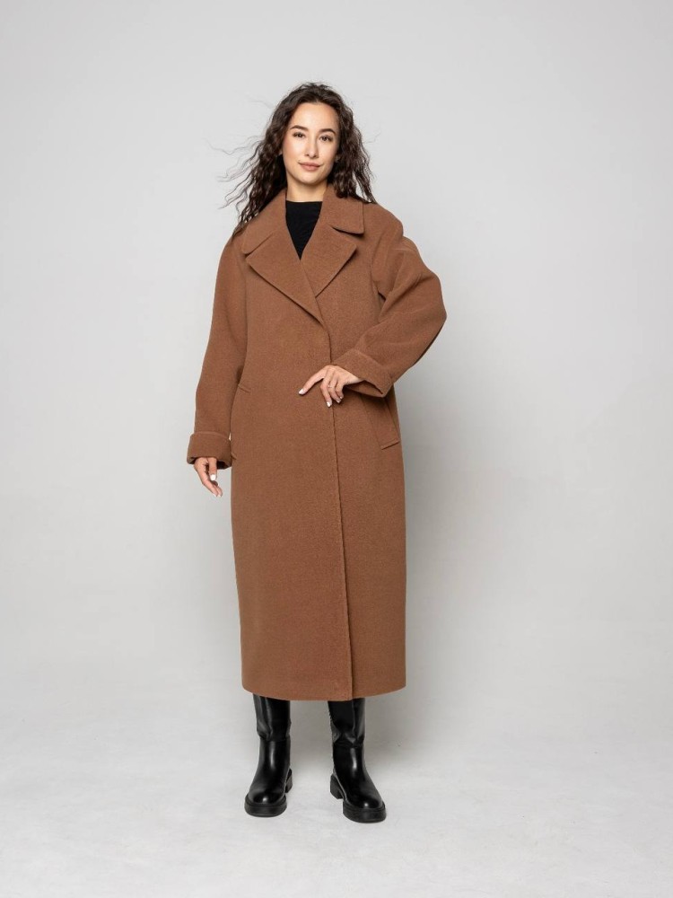 Довге оверсайз пальто Інжир кашемір коньяк 42 - kovash.com.ua 