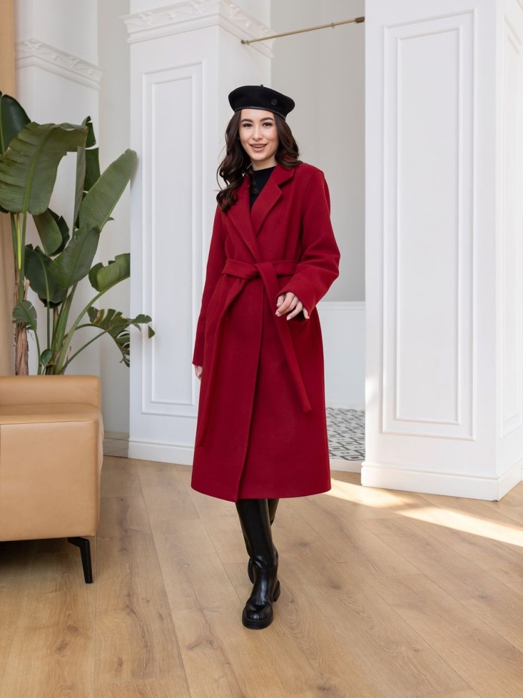 Пальто на запах длины миди Текила рубин 46 - kovash.com.ua 01 
