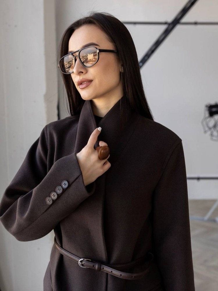 Демисезонное укороченое пальто Мохито кашемир темный шоколад 42 - kovash.com.ua 