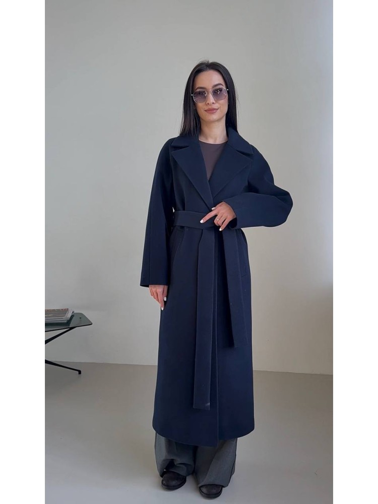 Довге демісезонне пальто Мілана кашемір темно-синє 48 - kovash.com.ua 01 