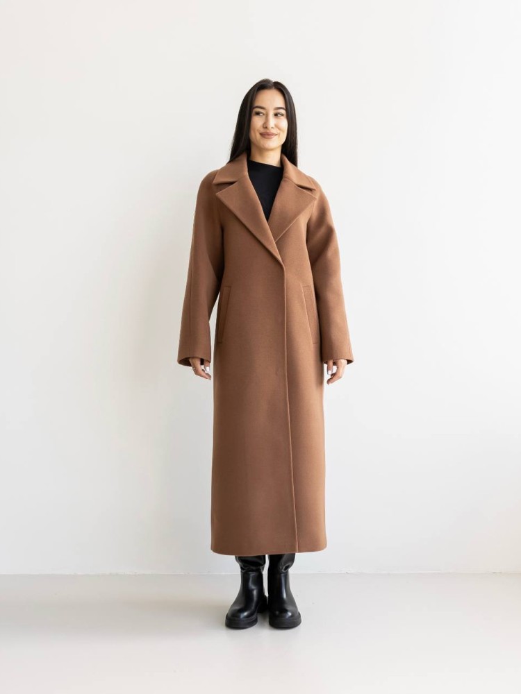 Длинное демисезонное пальто Милана кашемир коньяк 46 - kovash.com.ua 