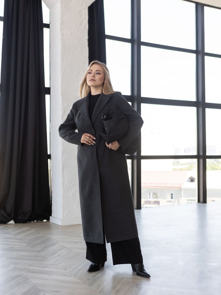 Довге Кашемірове пальто плюс сайз Сангрія в кольорі антрацит 58 - kovash.com.ua 