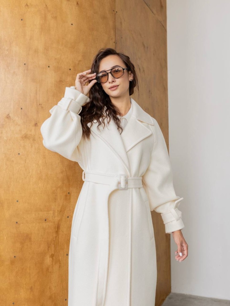 Довге демісезонне пальто Флора ангора діагональ молоко 48 - kovash.com.ua 