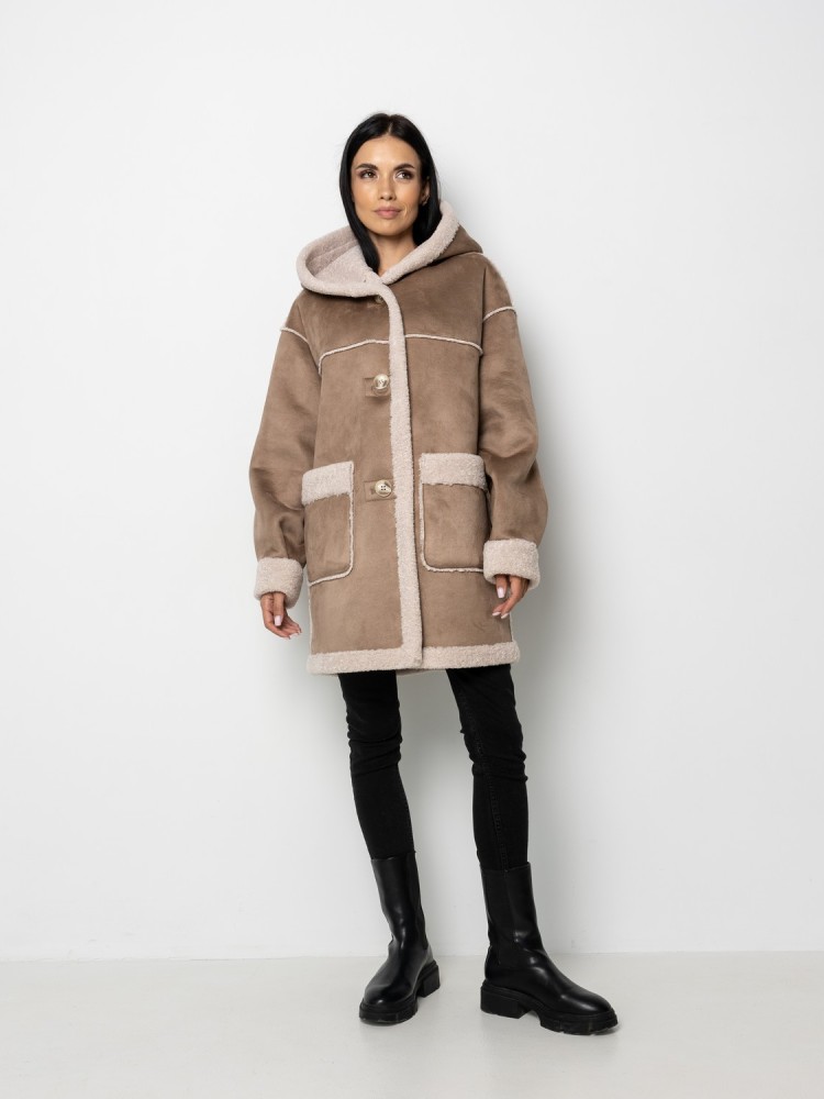 Iceland winter sheepskin coat with a midi length hood 44 - kovash.com.ua 01 