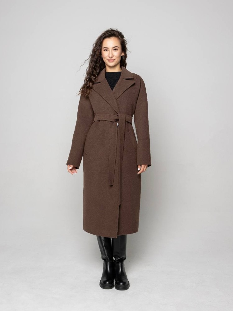 Demi-season Iris coat in chocolate color, midi length. 42 - kovash.com.ua 01 
