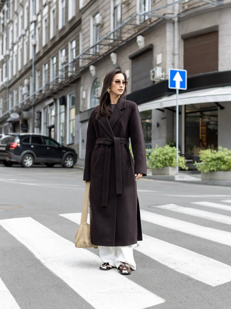 Довге Пальто Текіла гіркий шоколад з розрізами 56 - kovash.com.ua 01 