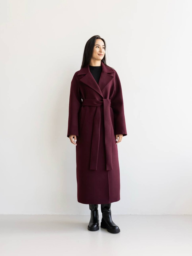 Довге демісезонне пальто Мілана кашемір бургунді 42 - kovash.com.ua 01 
