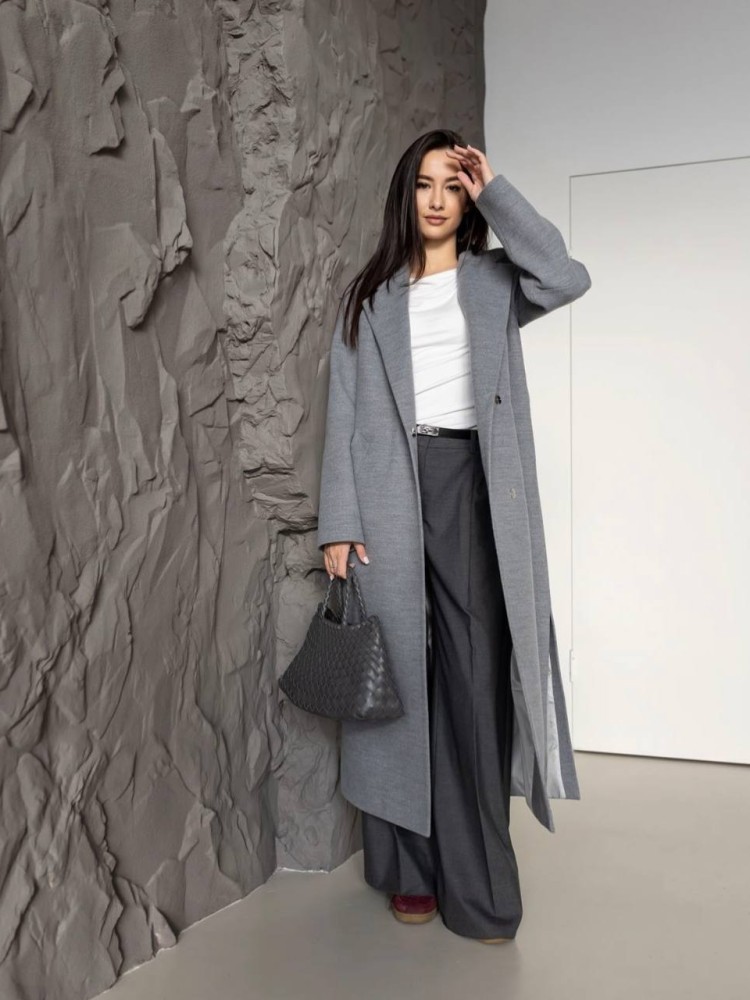 Довге пальто Текіла з розрізами сірий кашемір 50 - kovash.com.ua 01 