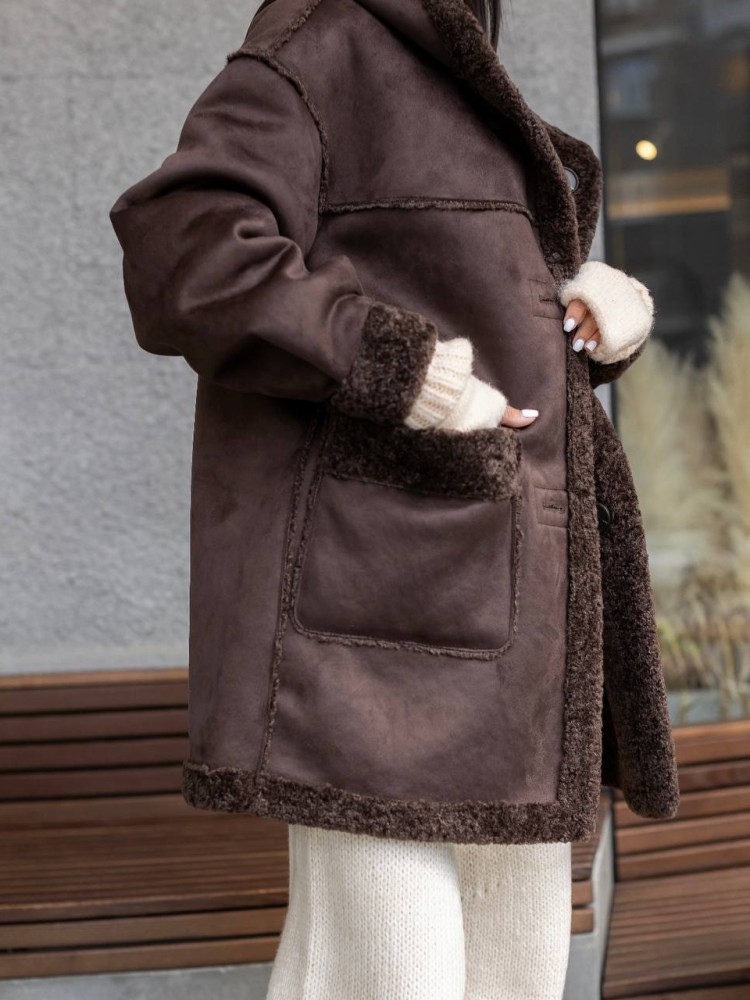 Двусторонняя дублёнка Исландия с капюшоном шоколад 44 - kovash.com.ua 