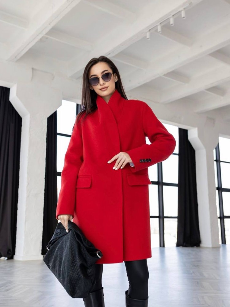 Демисезонное красное укороченое пальто Мохито кашемир 46 - kovash.com.ua 