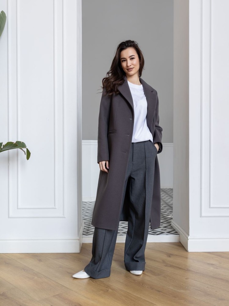 Graphite Ribbed Coat with Wide Shoulders Prada 50 - kovash.com.ua 01 