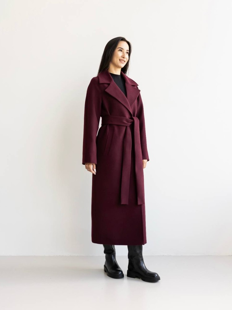 Довге демісезонне пальто Мілана кашемір бургунді 44 - kovash.com.ua 