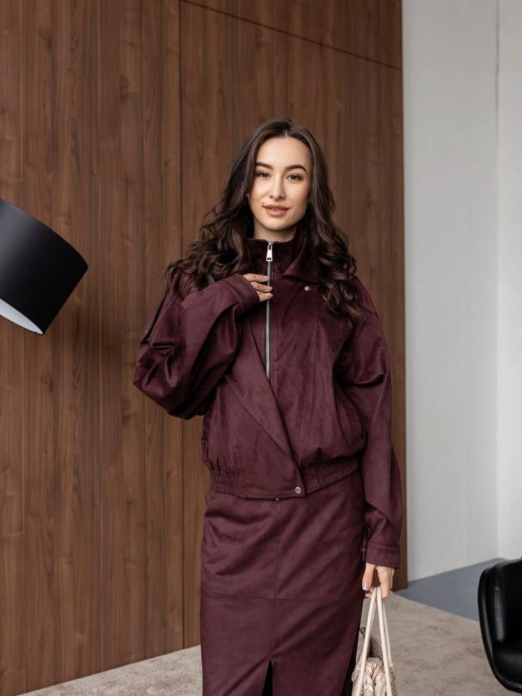 Костюм Дюна з еко-замші в кольорі бургунді 46 - kovash.com.ua 