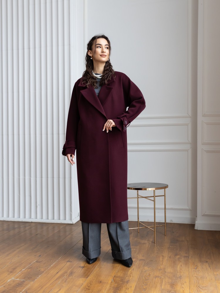 Long winter cashmere coat Champagne in burgundy color. 42 - kovash.com.ua 01 