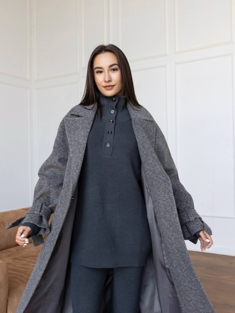 Довге пальто Флора ангора діагональ графіт 42 - kovash.com.ua 