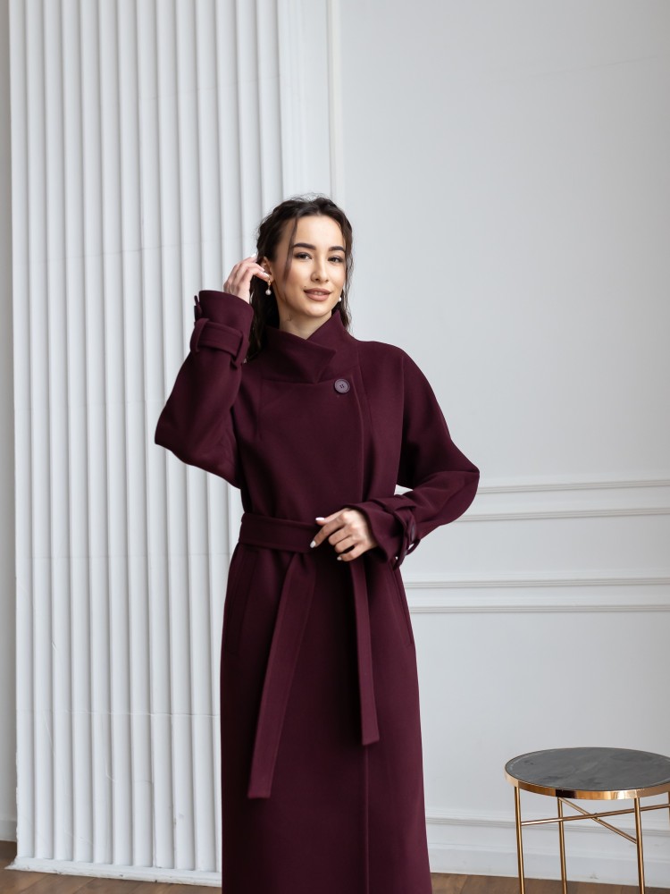 Long winter cashmere coat Champagne in burgundy color. 48 - kovash.com.ua 