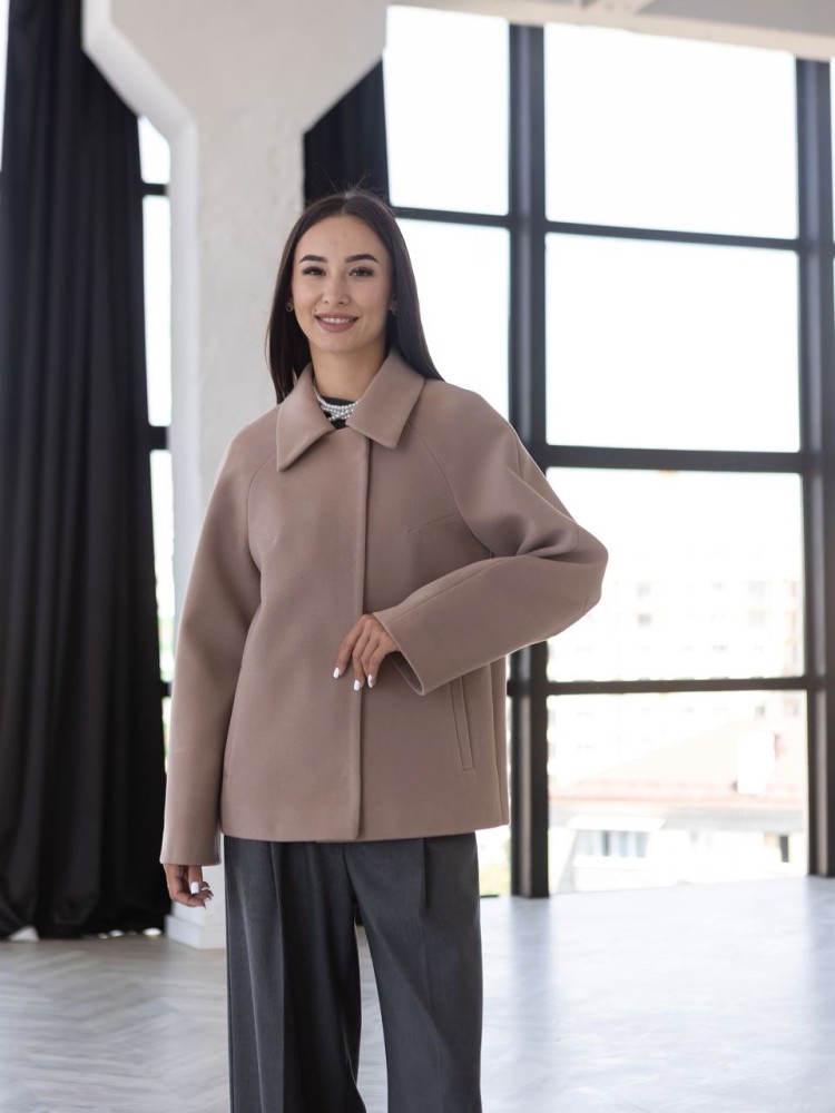Короткое бежевое пальто-жакет Юна из кашемира 48 - kovash.com.ua 01 