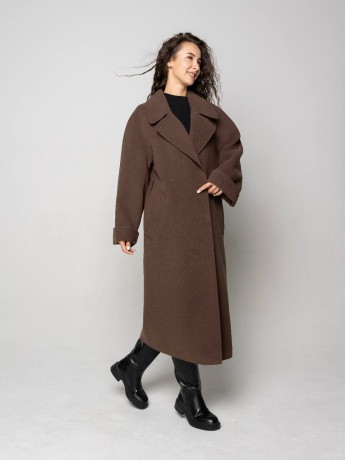 Длинное пальто оверсайз Инжир кашемир шоколад - kovash.com.ua 