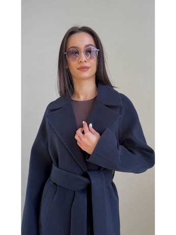 Довге демісезонне пальто Мілана кашемір темно-синє - kovash.com.ua 
