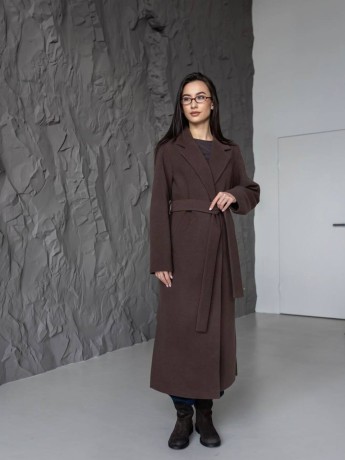 Довге пальто Текіла з розрізами шоколадний кашемір