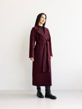 Довге демісезонне пальто Мілана кашемір бургунді - kovash.com.ua 