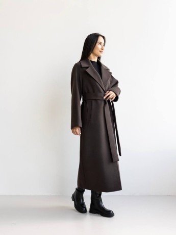 Довге демісезонне пальто Мілана кашемір темний шоколад - kovash.com.ua 