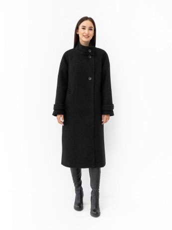 Зимове пальто Одрі букле чорне в довжині міді