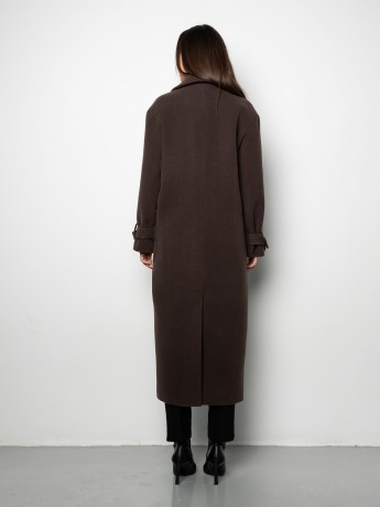 Длинное пальто с накладными карманами Софи шоколад - kovash.com.ua 