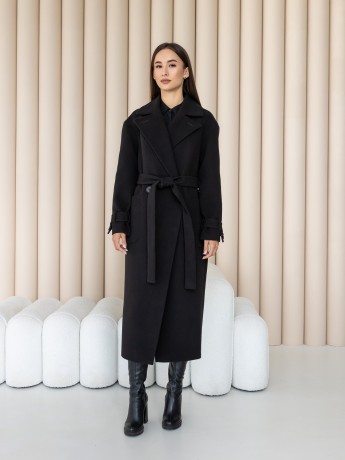 Длинное пальто с накладными карманами Софи черный - kovash.com.ua 