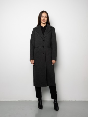 Dark gray check coat with broad shoulders by Prada