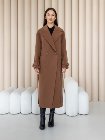 Длинное пальто с накладными карманами Софи коньяк - kovash.com.ua 