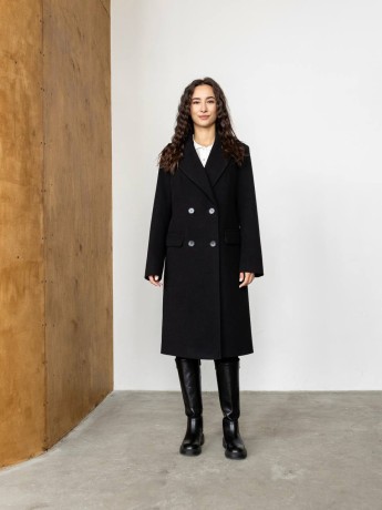 Демисезонное пальто миди Кармен кашемир черный - kovash.com.ua 