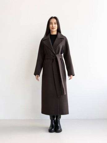 Длинное демисезонное пальто Милана кашемир темный шоколад - kovash.com.ua 