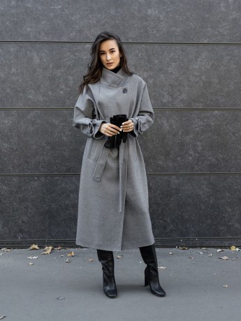 Довге пальто Шампань твід графіт - kovash.com.ua 