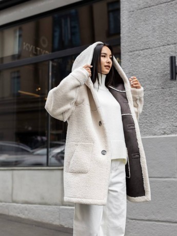 Двусторонняя дублёнка Исландия с капюшоном серый - kovash.com.ua 