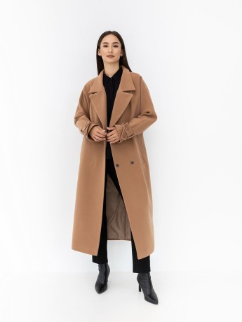 Long winter cashmere coat Champagne in camel color