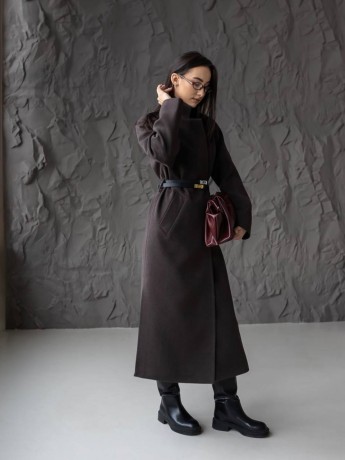 Довге пальто Текіла з розрізами  кашемір темного шоколаду