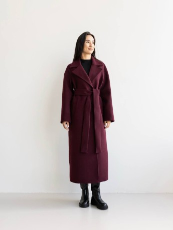 Довге демісезонне пальто Мілана кашемір бургунді