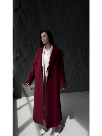 Довге Пальто Текіла меланж бордо на запах з розрізами - kovash.com.ua 