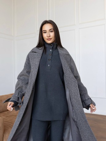 Довге демісезонне пальто Флора ангора діагональ графіт - kovash.com.ua 